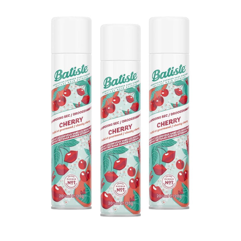 Batiste Dry Cherry 3-pack bottle-front for instant refresh between washes.