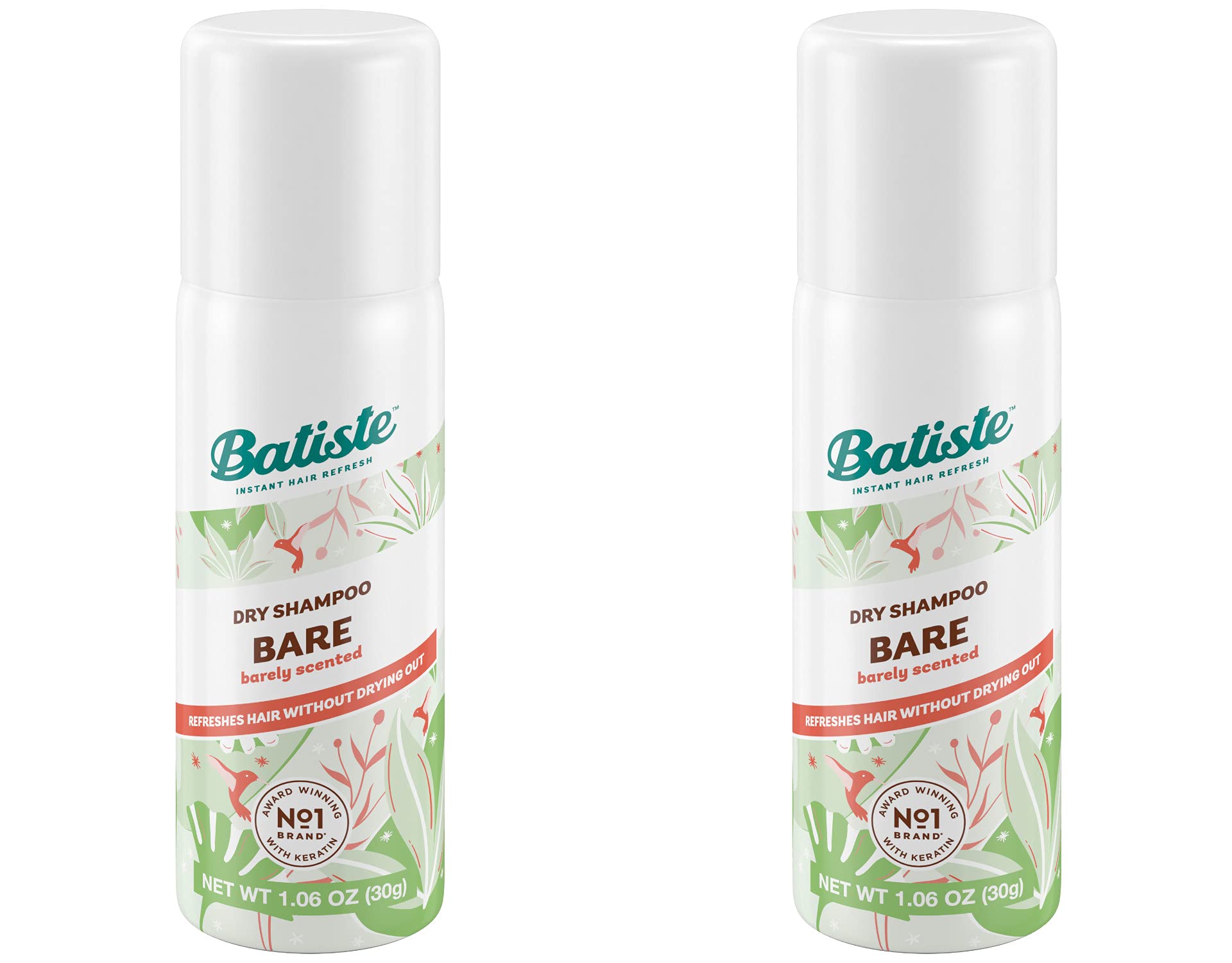 Batiste Dry Shampoo Bare mini travel-size bottle showcasing compact travel-friendly packaging for quick refresh.