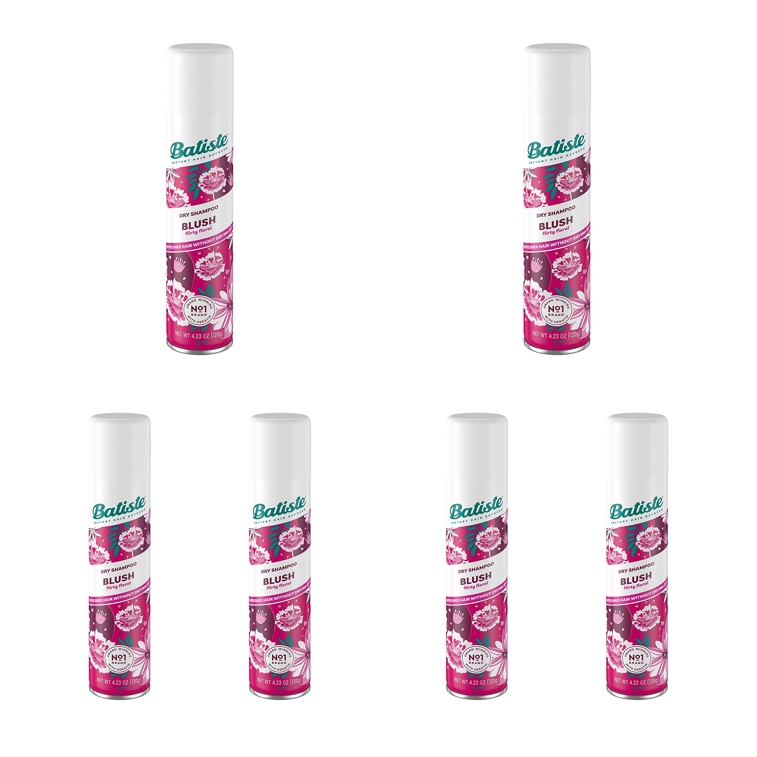 Batiste Dry Shampoo Blush can-front shows quick refresh and oil absorption for between-wash mornings.