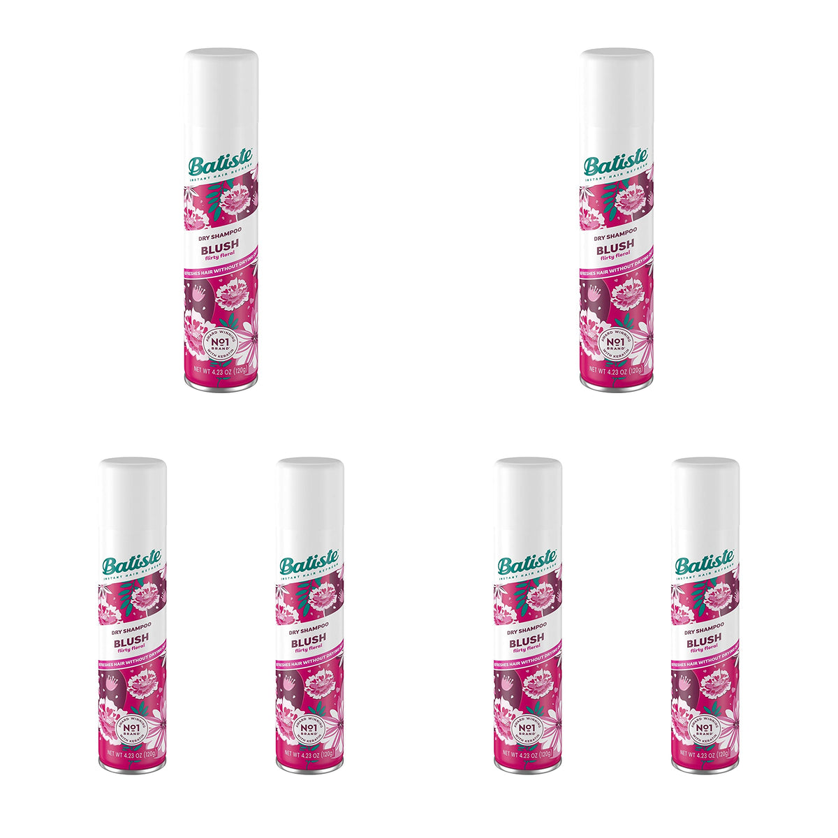 Batiste Dry Shampoo Blush can-front shows quick refresh and oil absorption for between-wash mornings.