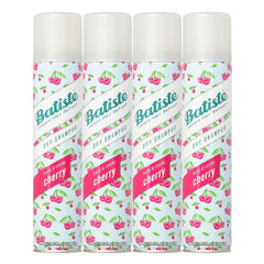 Batiste Cherry dry shampoo can, pack four, quick refresh between washes