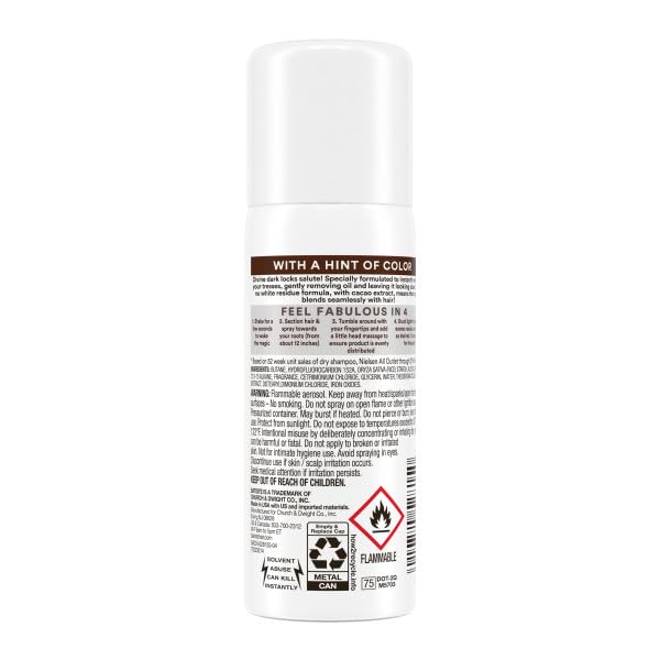 Batiste Dry Shampoo Dark spray action demonstrates quick application and texture boost.