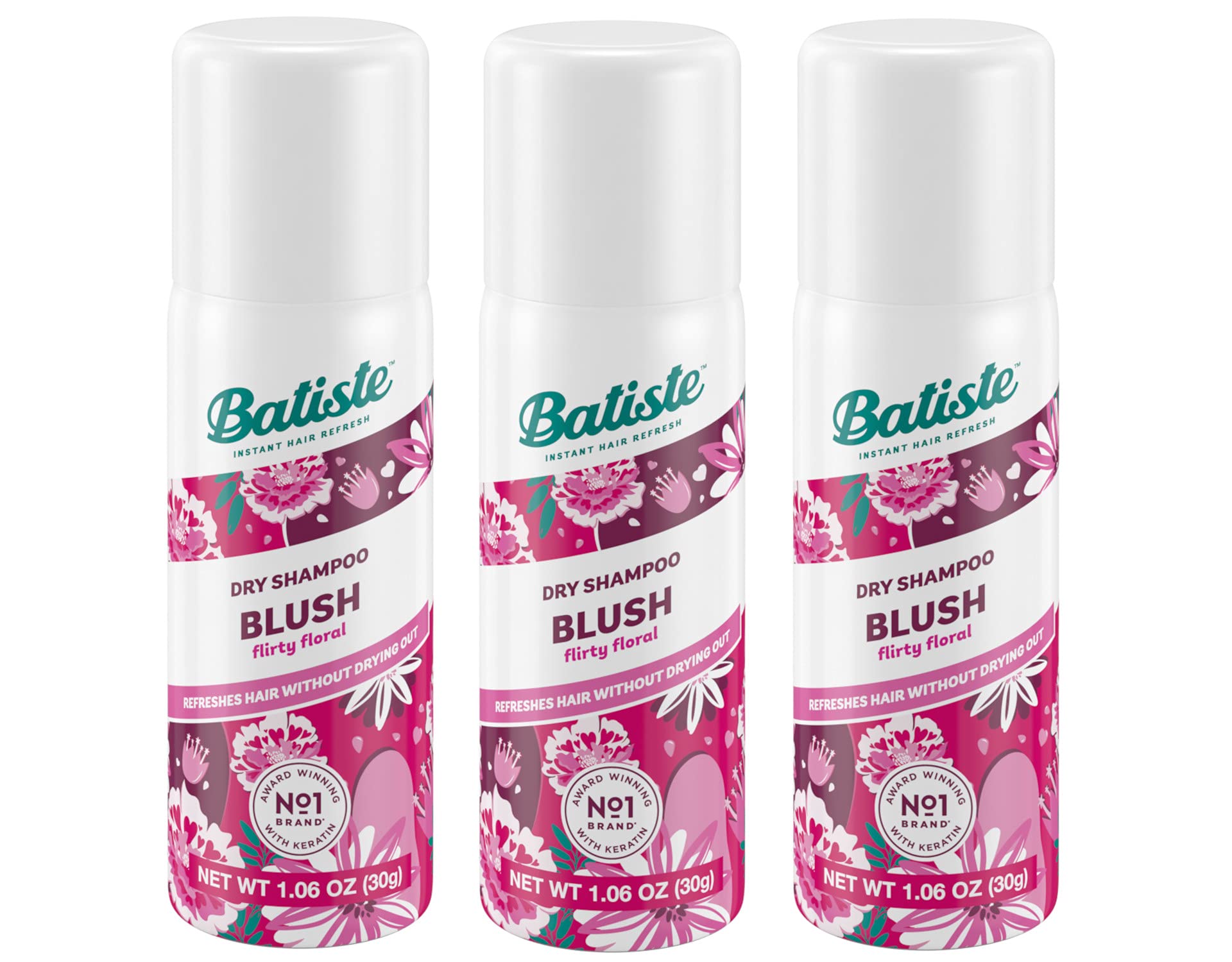 Batiste Floral & Fruity Blush dry shampoo bottle close-up for fast refresh