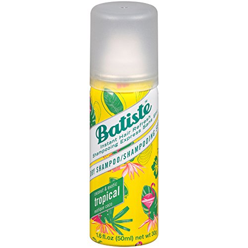 Batiste Tropical dry shampoo bottles back view; travel-friendly refresh on the go.