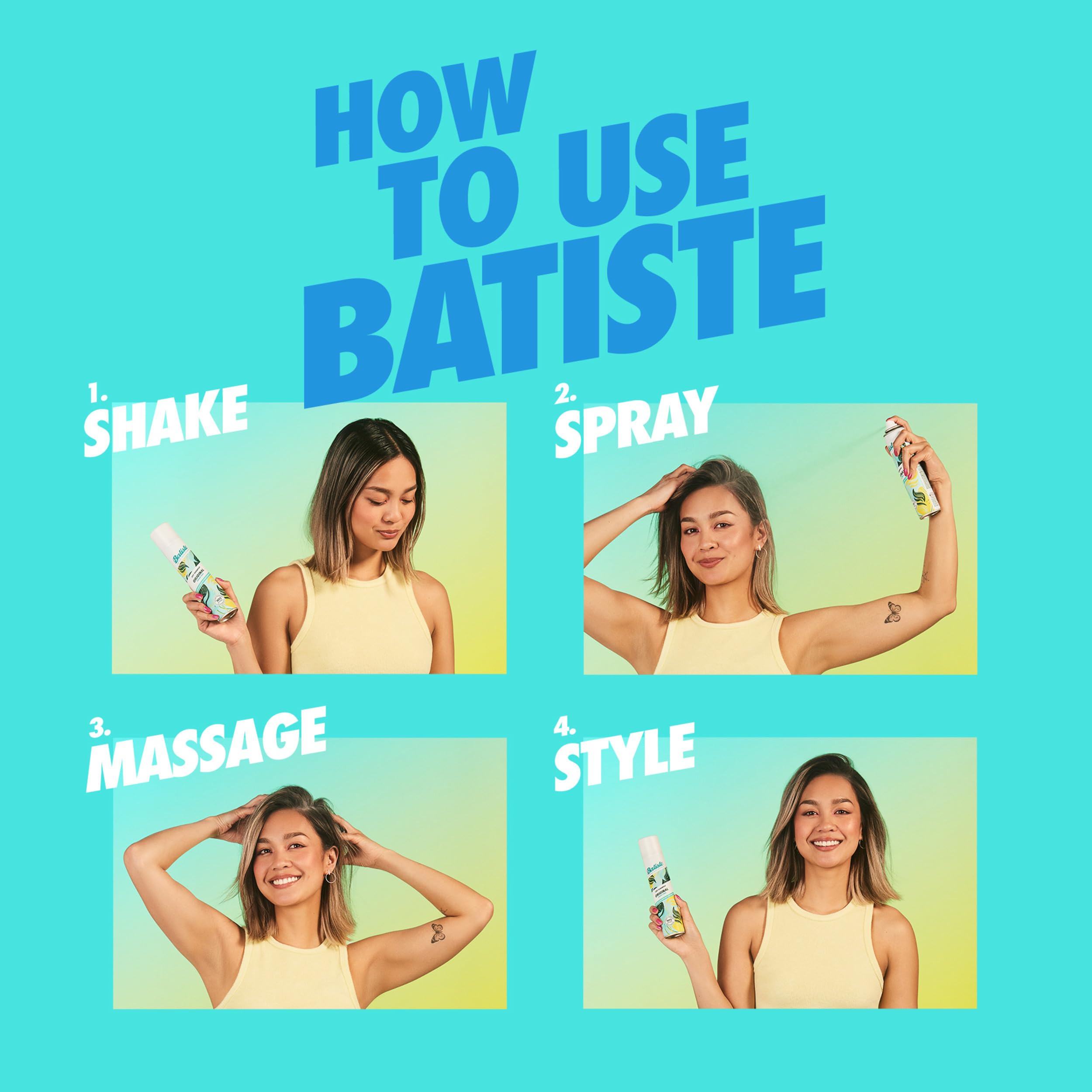 Batiste Fresh Dry Shampoo fragrance highlights pink grapefruit notes.