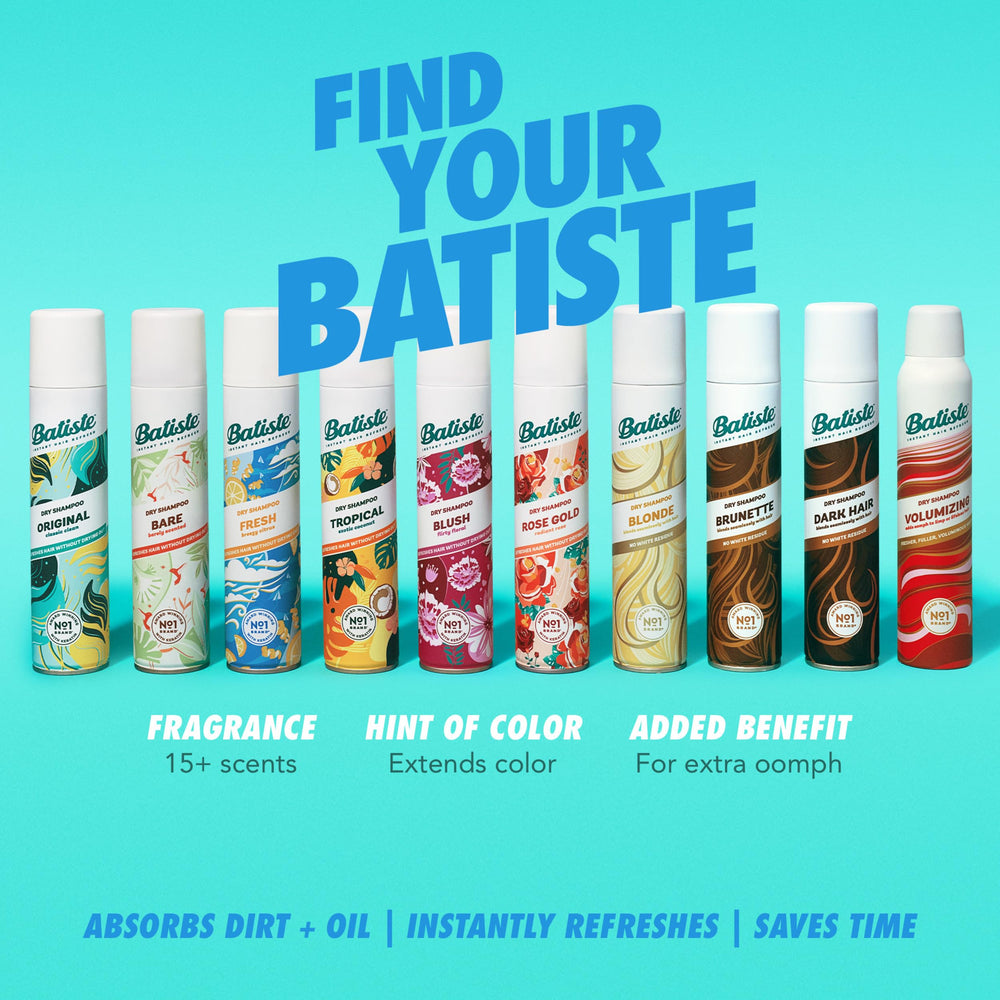 Keratin-enriched formula supports hair strength in Batiste Fresh Dry Shampoo.
