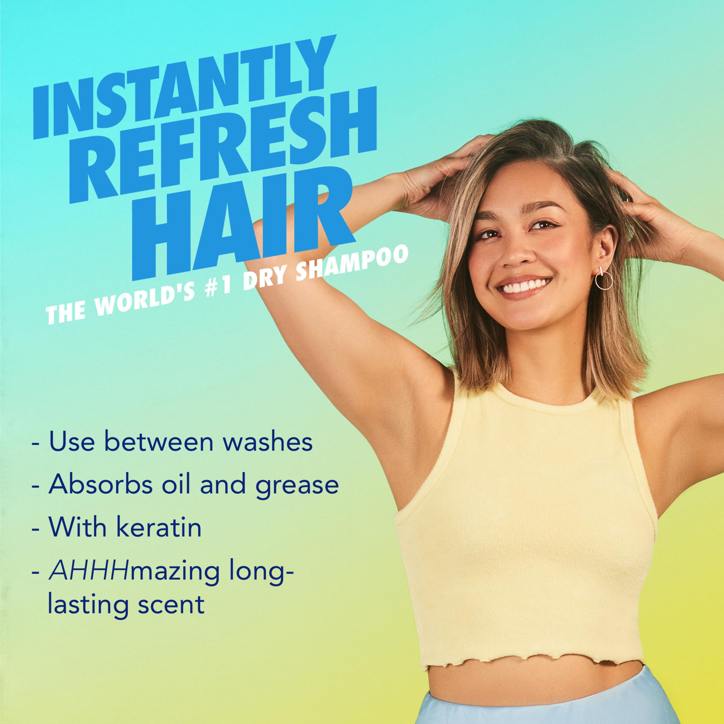 Batiste Fresh Dry Shampoo spray application shows quick, oil-absorbing refresh.