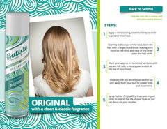 Batiste Original Dry Shampoo spray application enhances volume without water.