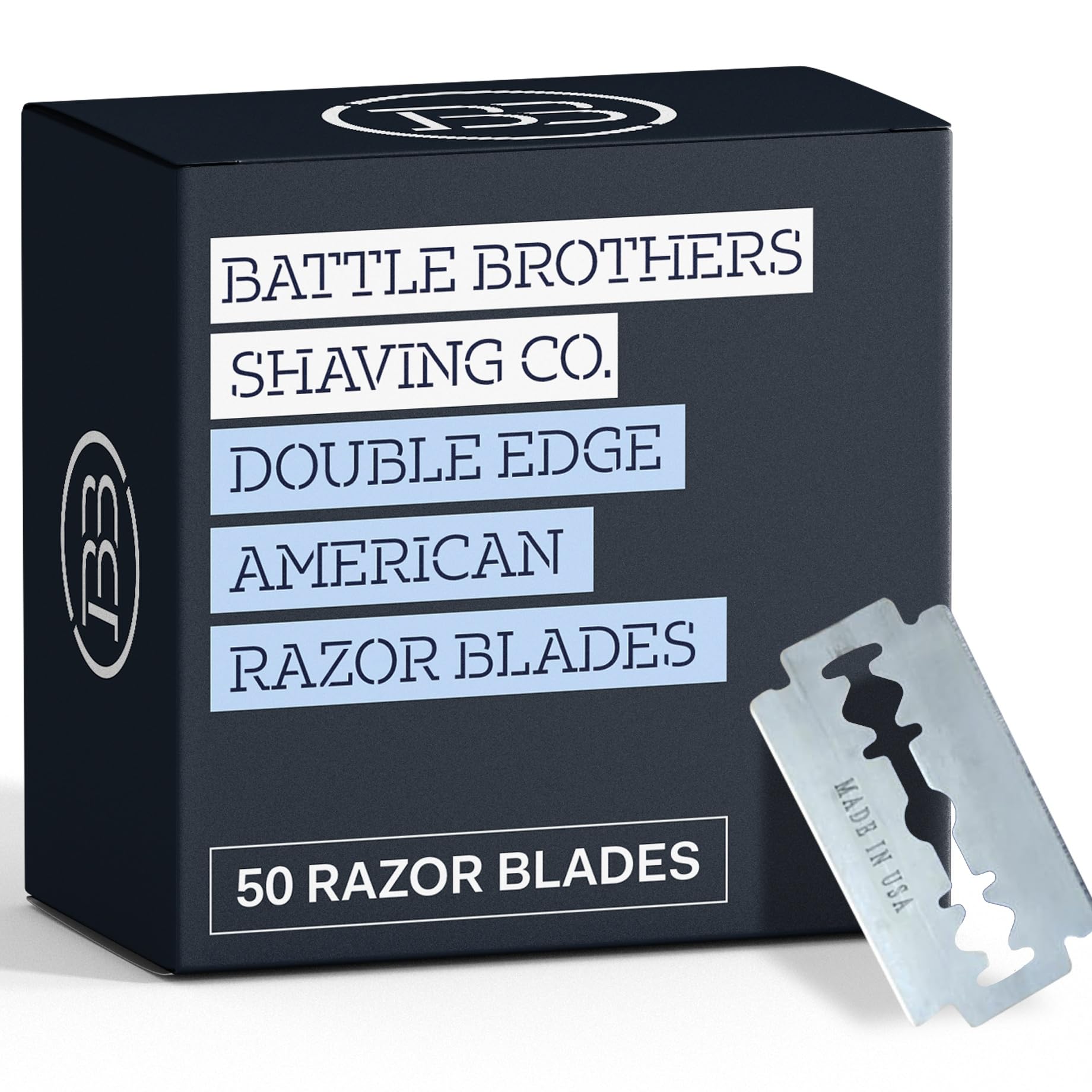 Battle Brothers Shaving Co USA-made blades pack with premium stainless steel for long-lasting sharpness.