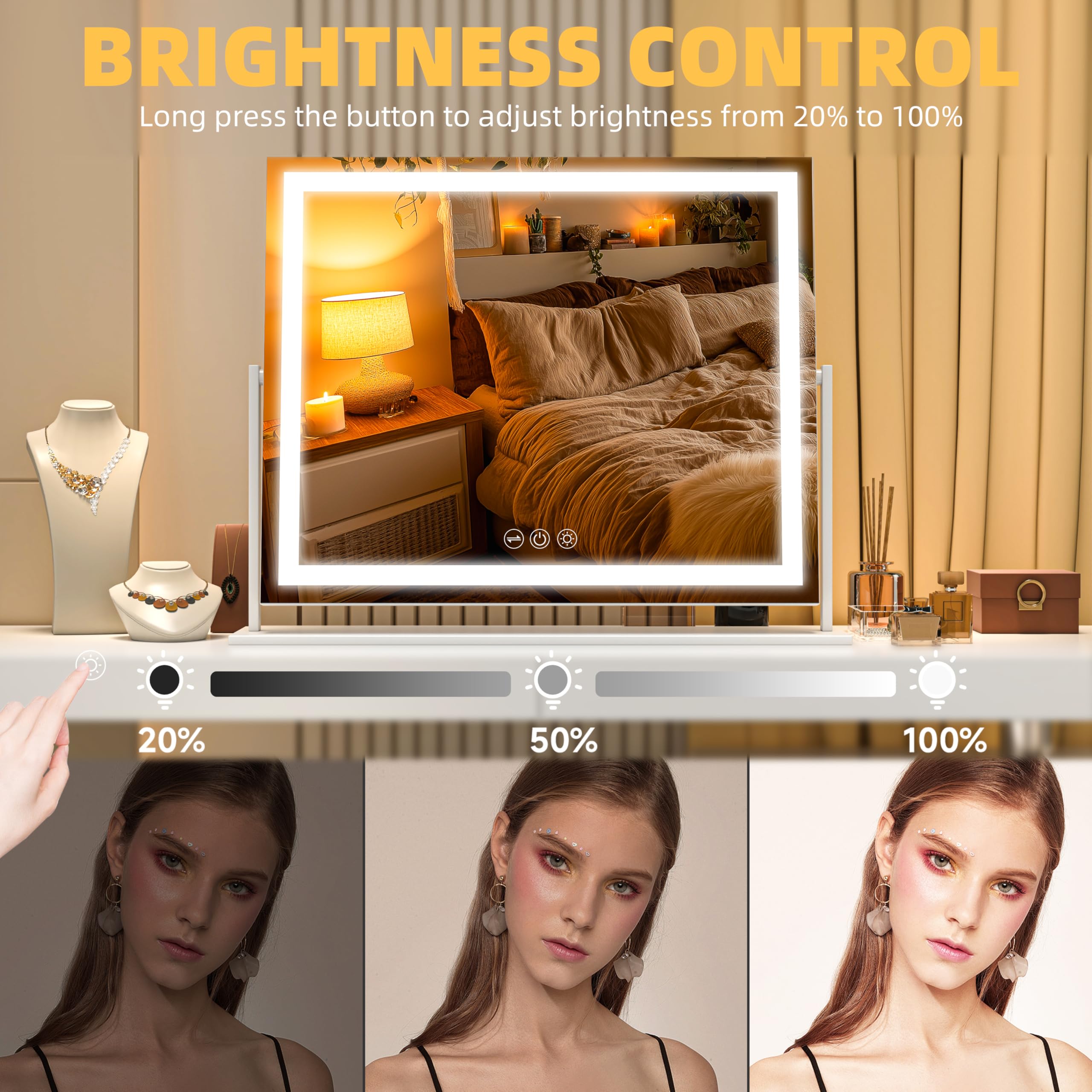 Batuso vanity mirror brightness adjustment control for personalized illumination.