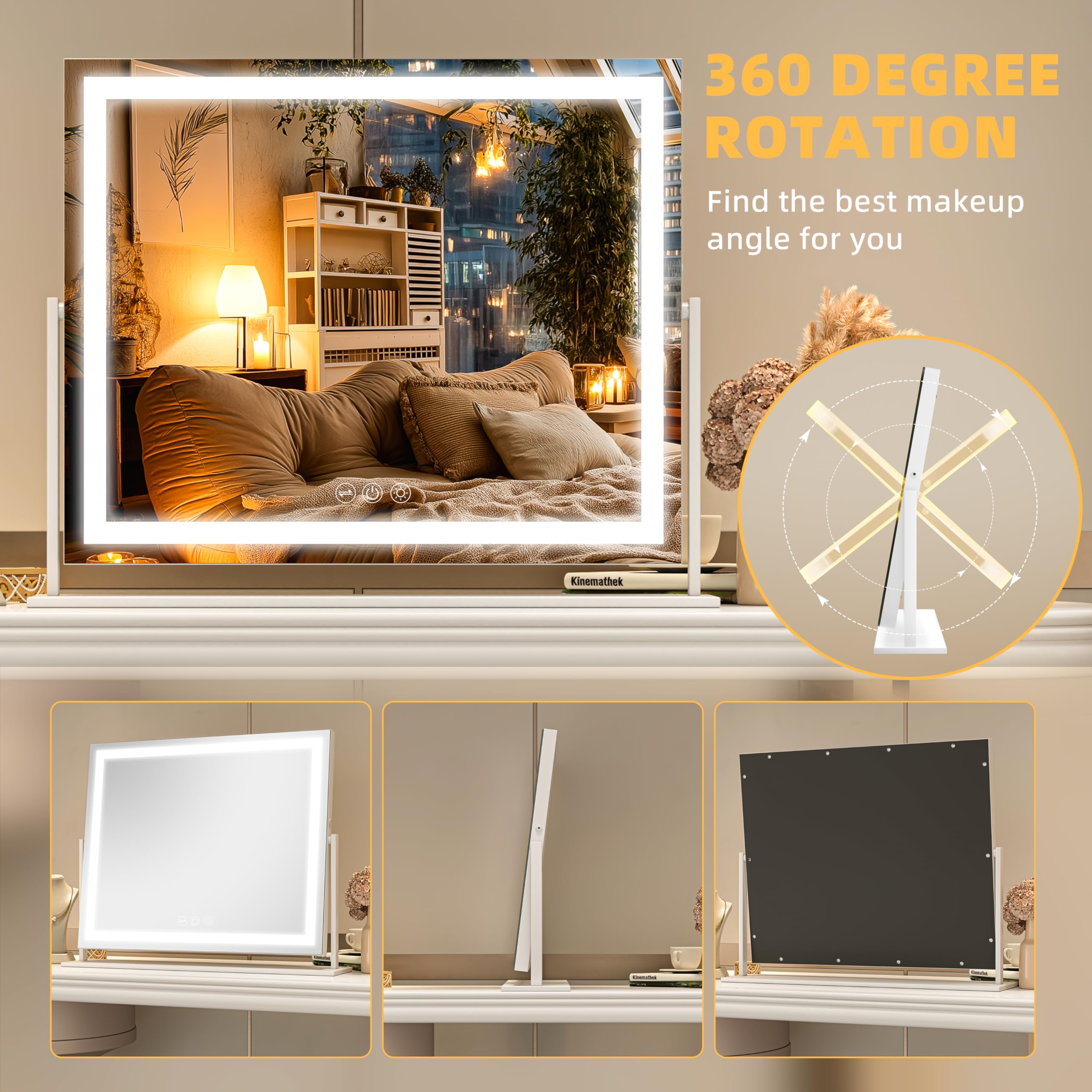 Batuso vanity mirror desk tabletop setup on a compact square frame.
