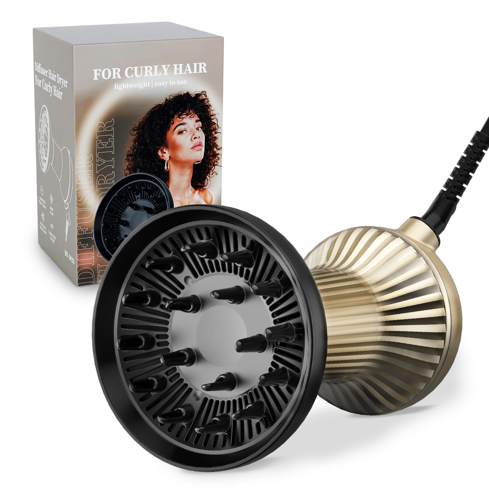 Bautia diffuser hair dryer creates defined curly waves with added volume.