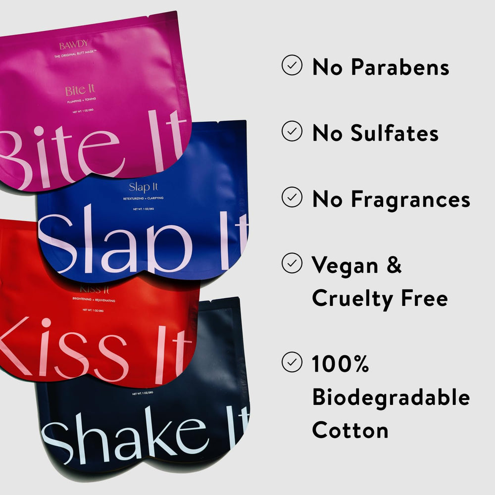 Applying the Kiss It mask to skin for brightening and smoothness on butt area.