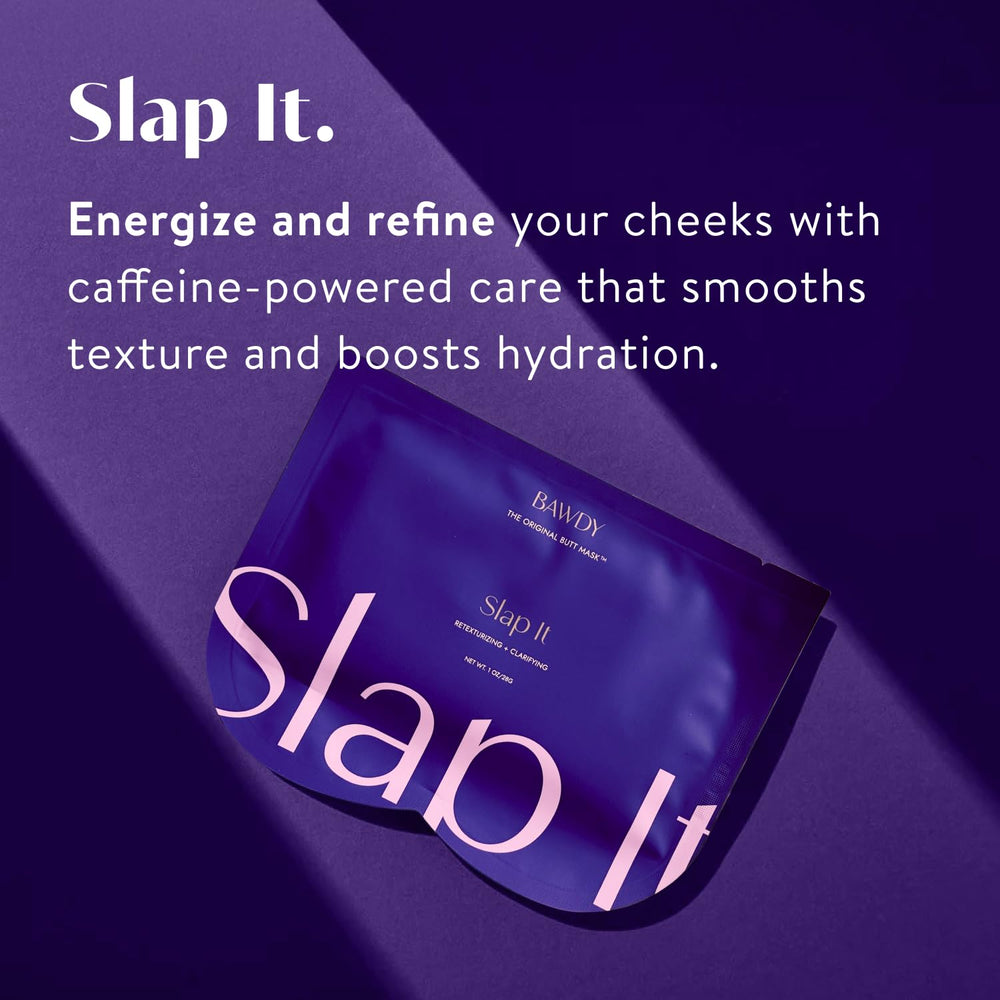 BAWDY Slap It butt mask sheets laid out for target cheek coverage.