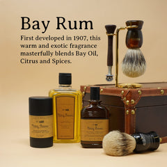 Bay Rum Cologne amber glass bottle evoking warm, lasting fragrance.
