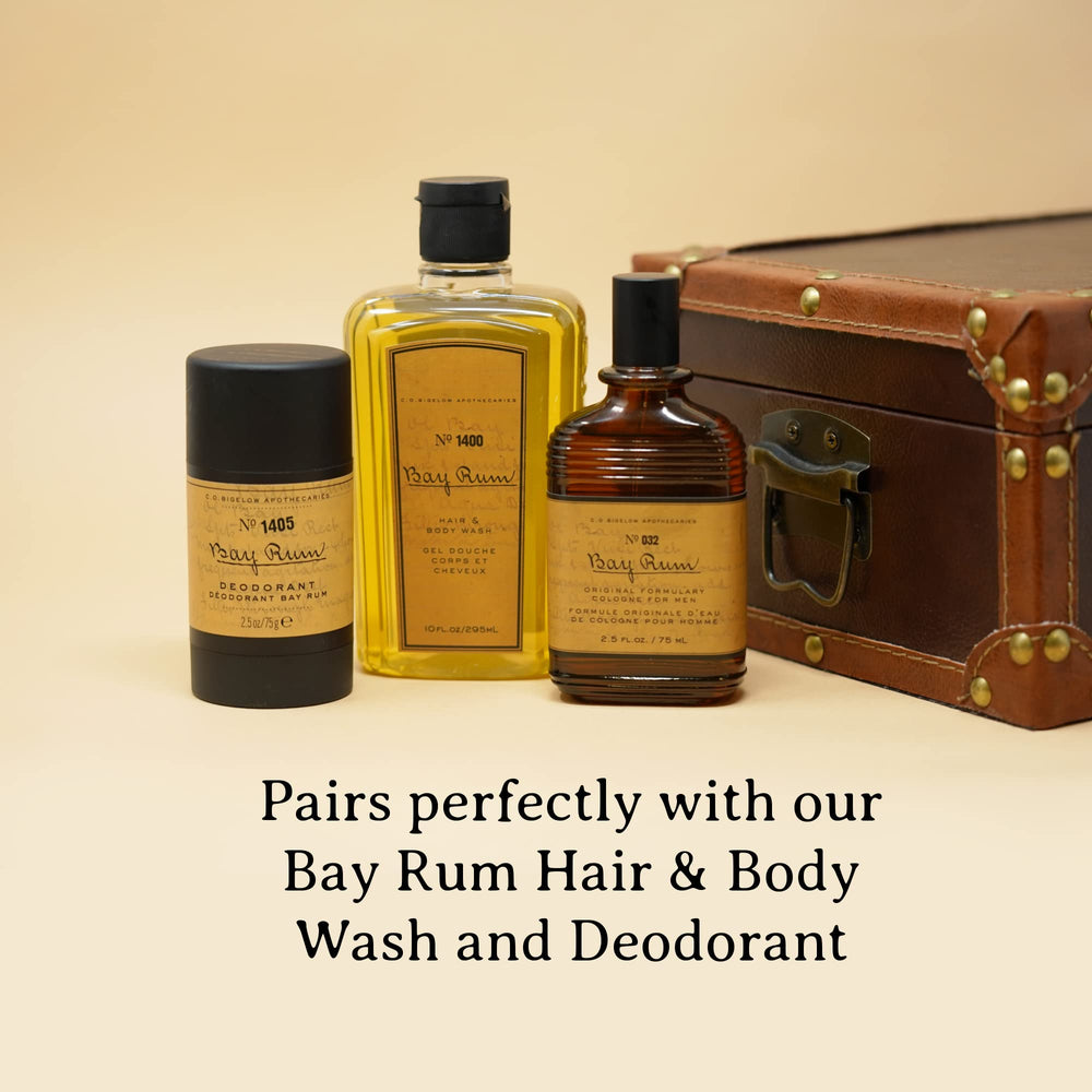 Bay Rum Cologne mid notes of lavender and cinnamon described in imagery.