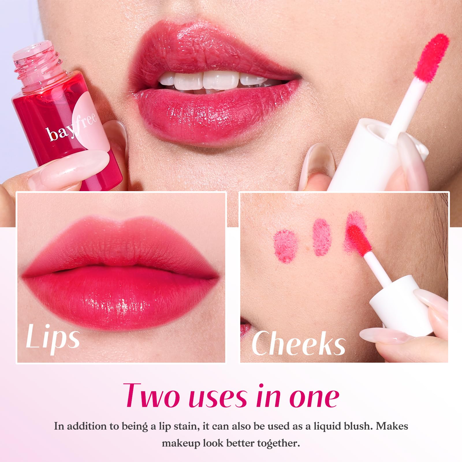Bayfree lip stains double as a liquid blush for cheeks.