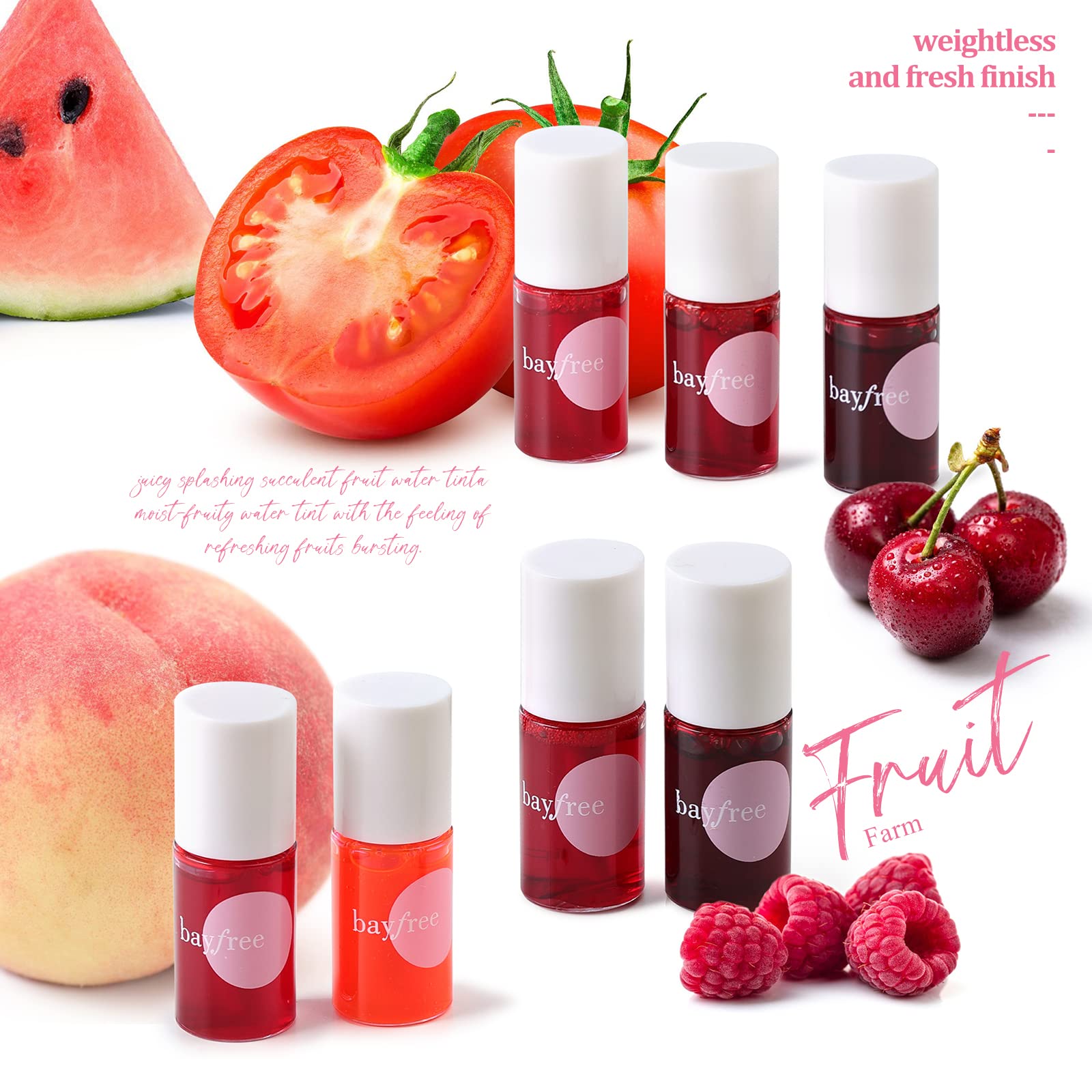 Bayfree Lip Tint Fruit Farm color on lips for fresh, coordinated lip-and-cheek looks.