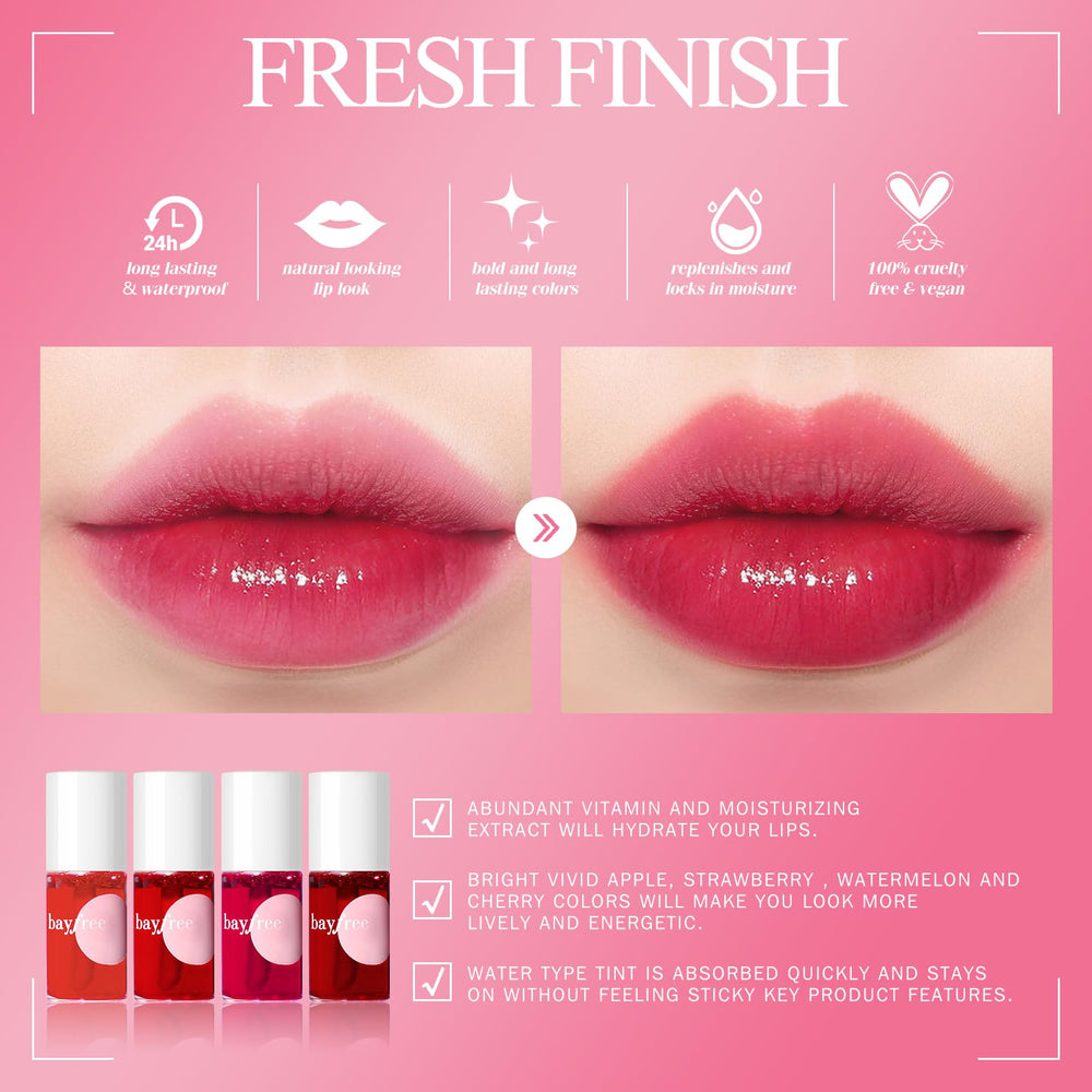 Bayfree Lip Tint Waterproof formula delivers vibrant pigment with smear-proof, long-lasting wear.