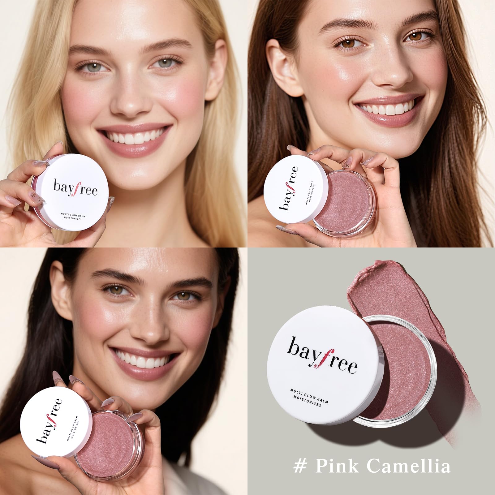 Bayfree Multi Glow Balm cheek application showcases buildable color and seamless blend.