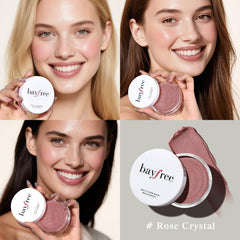 Bayfree Multi Glow Balm cheek-application demonstrates hydrating, blendable color for everyday wear.