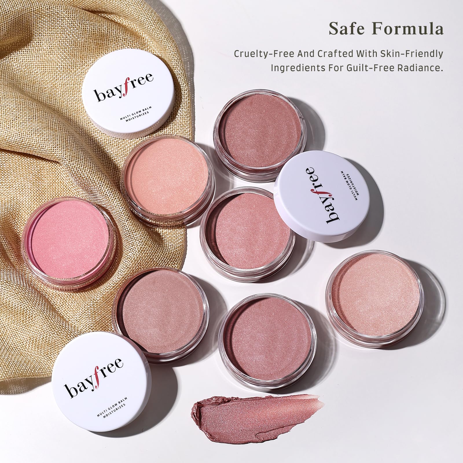 Bayfree Multi Glow Balm ingredients: shea, coconut oil, castor oil for moisture.