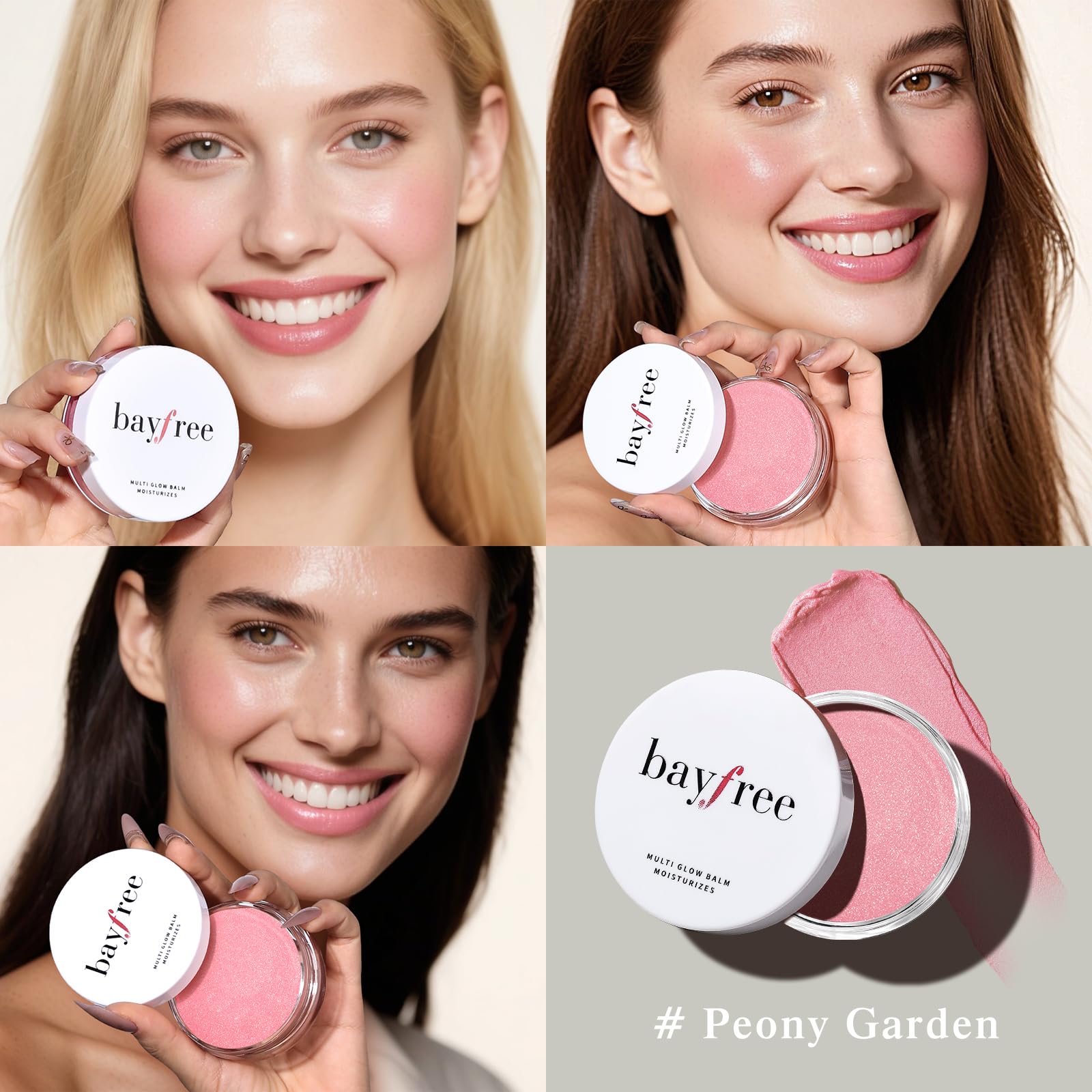 Swatch on cheek shows buildable color with hydrating, dewy finish from bayfree balm
