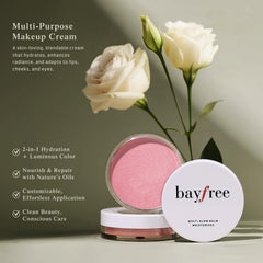 Lips swatch demonstrates natural tint and comfortable wear from bayfree Multi Glow Balm