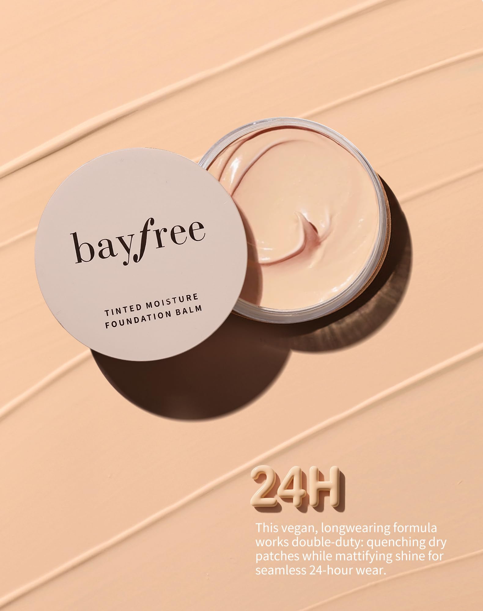 Bayfree tinted moisture foundation balm closeup-application demonstrates versatile coverage options.