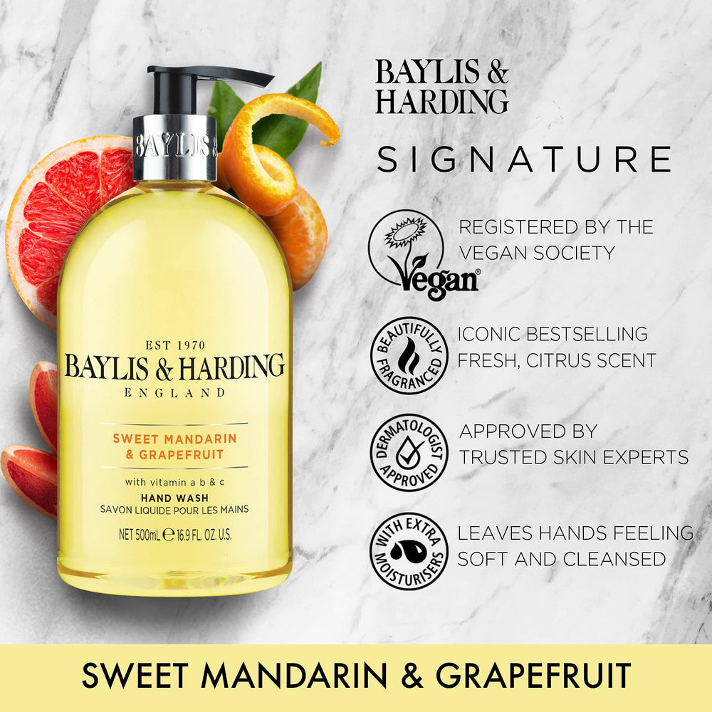 Closeup of Baylis & Harding hand soap dispenser pump for easy, mess-free use