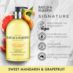 Closeup of Baylis & Harding hand soap dispenser pump for easy, mess-free use