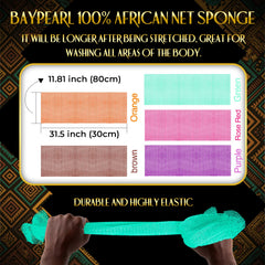 Baypearl African Net Sponge orange pack enhances lather and full-body reach during baths.