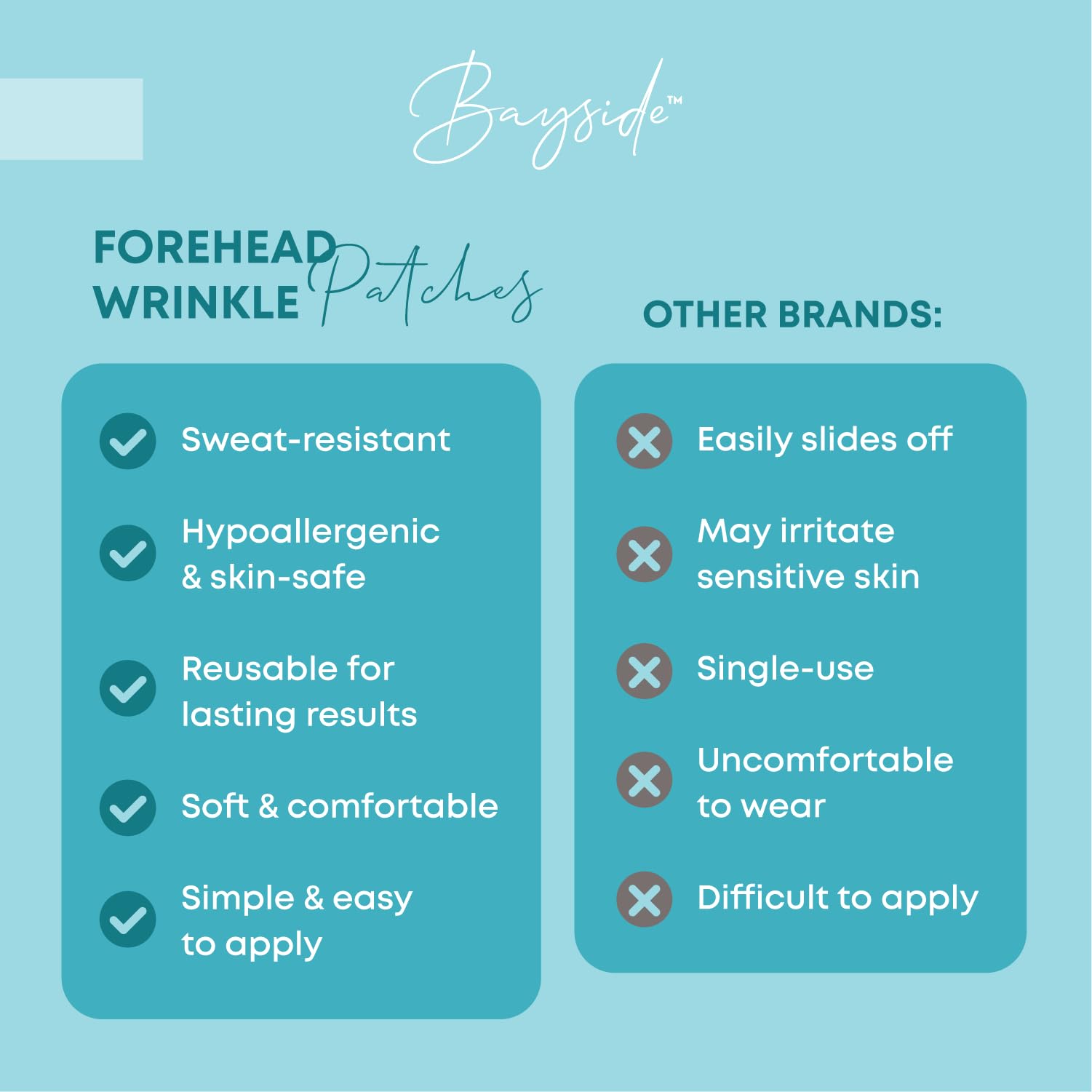 Bayside between-the-eyes patch focuses on targeted wrinkle reduction.