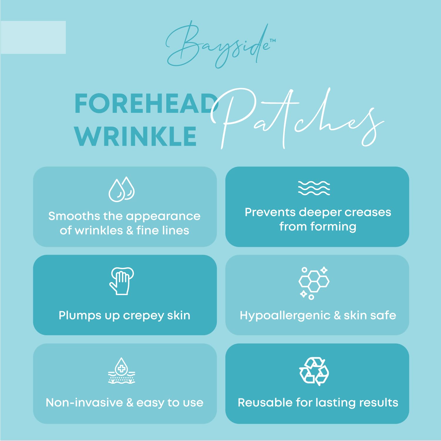 Bayside reusable wrinkle patches highlight durable, long-lasting nightly skincare.