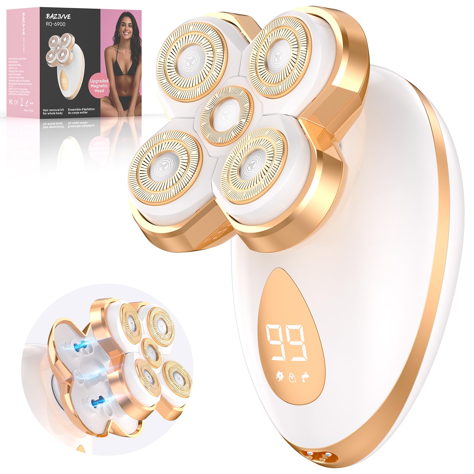 Bazivve electric razor with 5D floating head contours skin for smooth shaving.