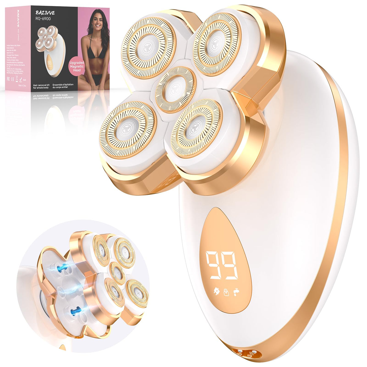 Bazivve electric razor with 5D floating head contours skin for smooth shaving.