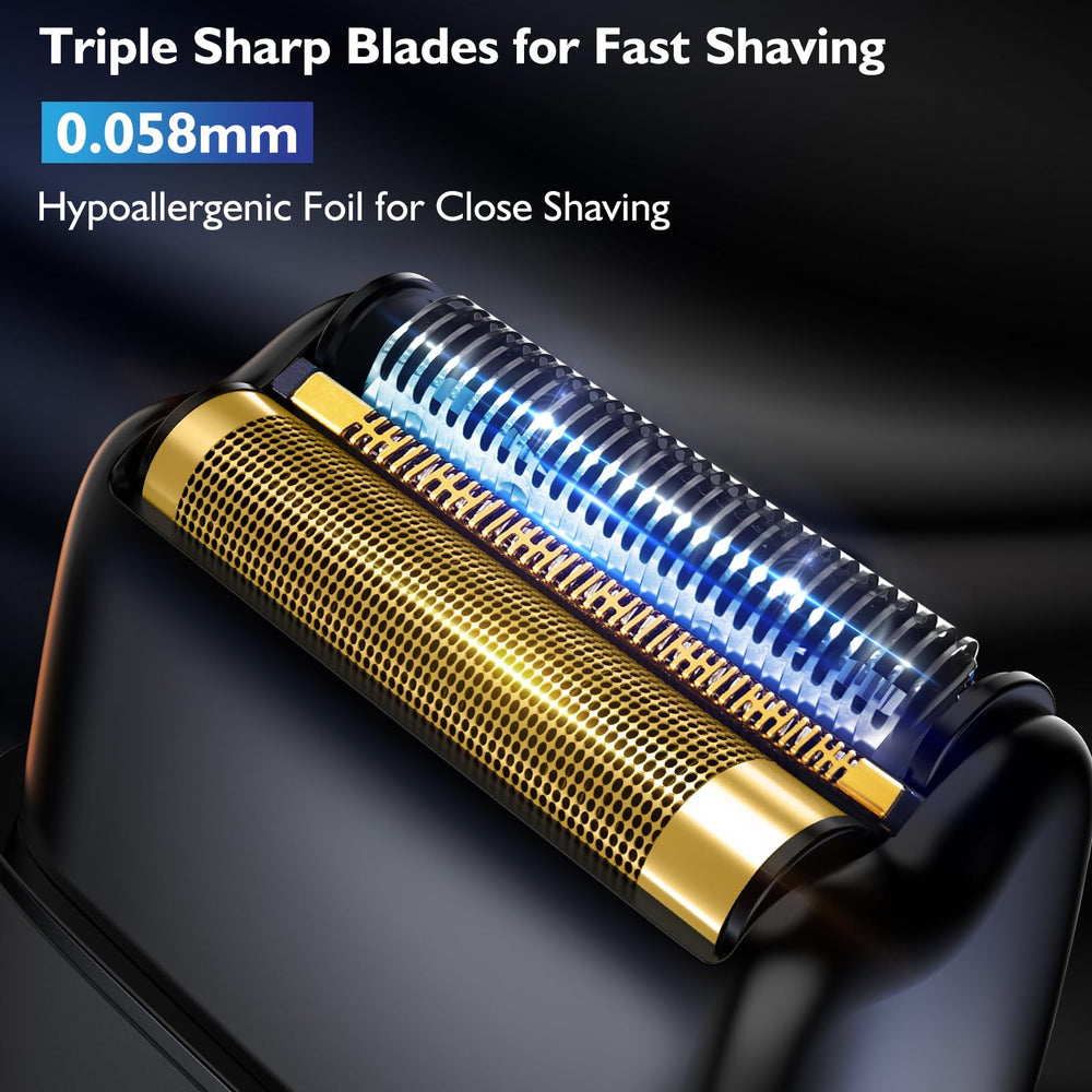 Bazivve hypoallergenic titanium foils highlight gentle shave for sensitive skin.