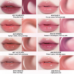 BBIA Glow Tint lip swatches in 19 CHOCO with vivid color payoff