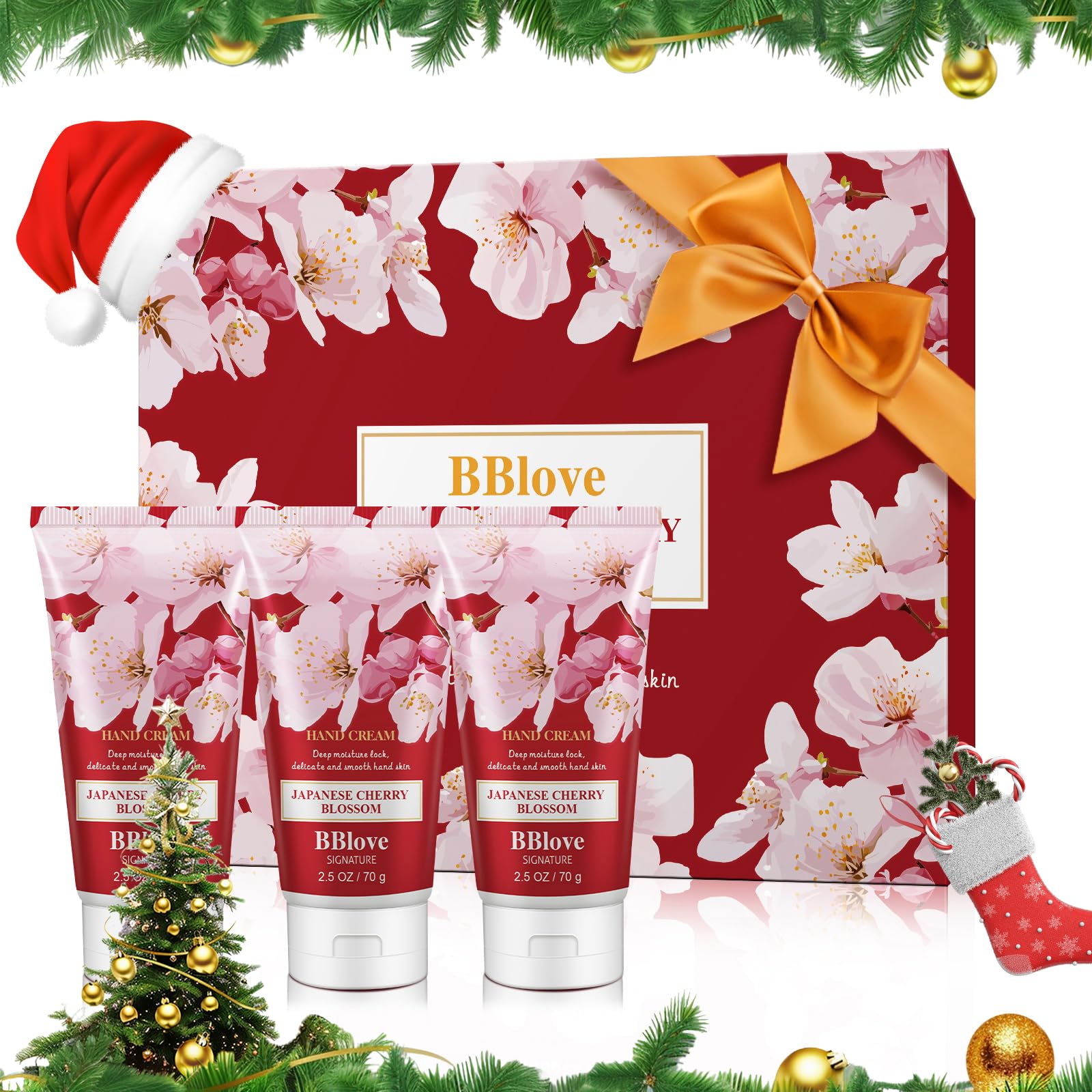 BBLOVE hand cream set with Japanese Cherry Blossom three-pack for on-the-go hydration.