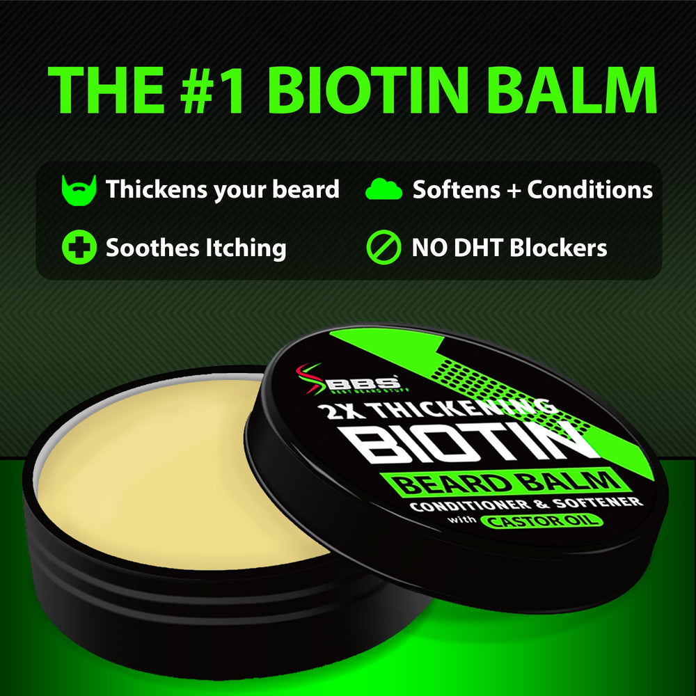 BBS Biotin Beard Balm application shows smooth conditioning.