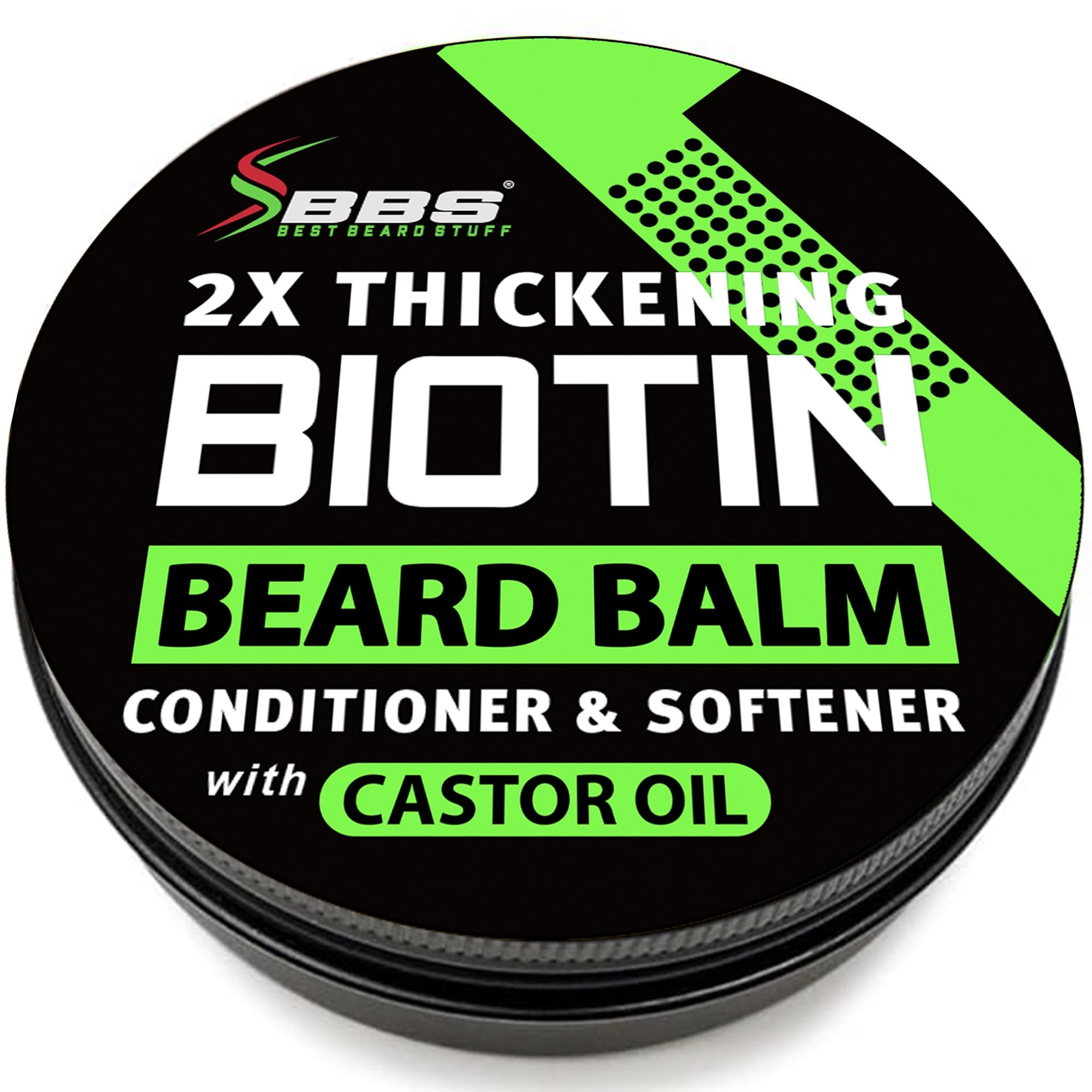 BBS Best Beard Stuff biotin balm bottle for fuller beard look.