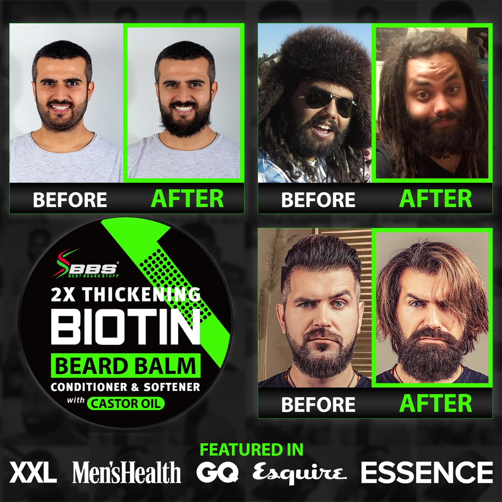 BBS Beard balm softens coarse hair and reduces itch.