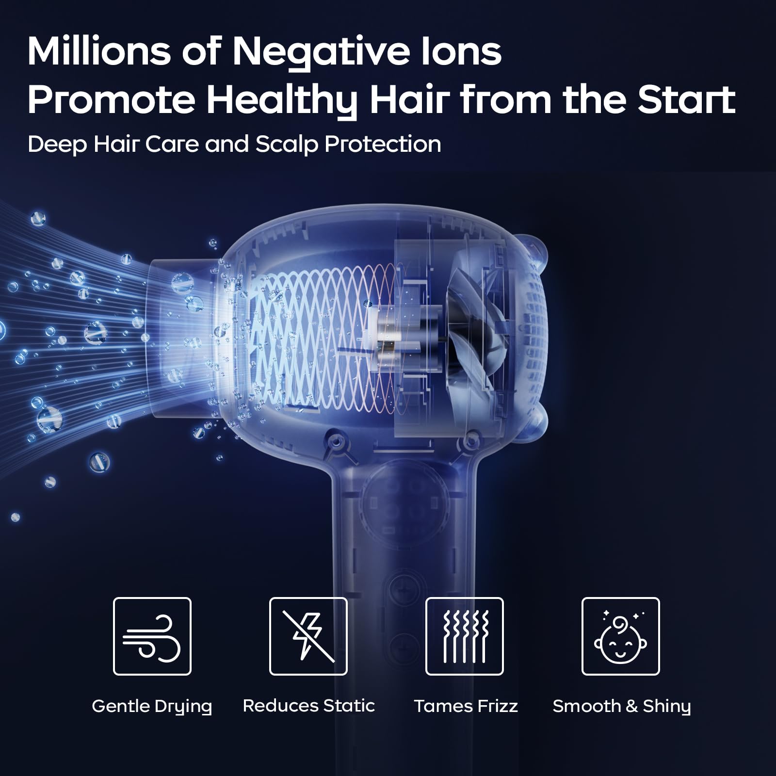 Bc Babycare Gentle Cordless Hair Dryer quiet operation at 60dB for peaceful routines.