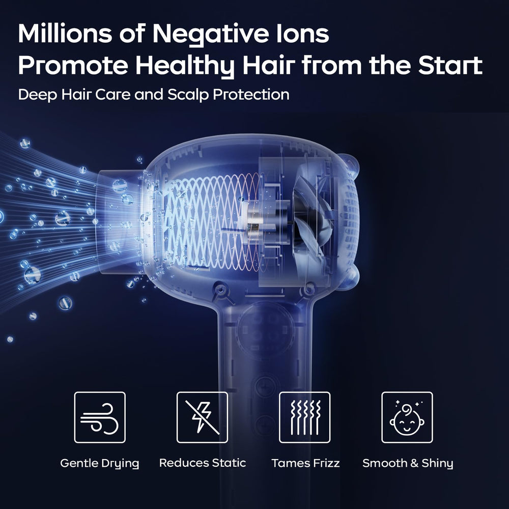 Bc Babycare Gentle Cordless Hair Dryer quiet operation at 60dB for peaceful routines.