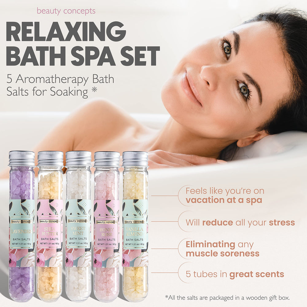 B.C. Beauty Concepts Lavender Sage bath salts blend floral notes for spa-like immersion.
