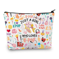 BDPWSS K-Pop makeup bag with Just a Girl quote keeps cosmetics organized
