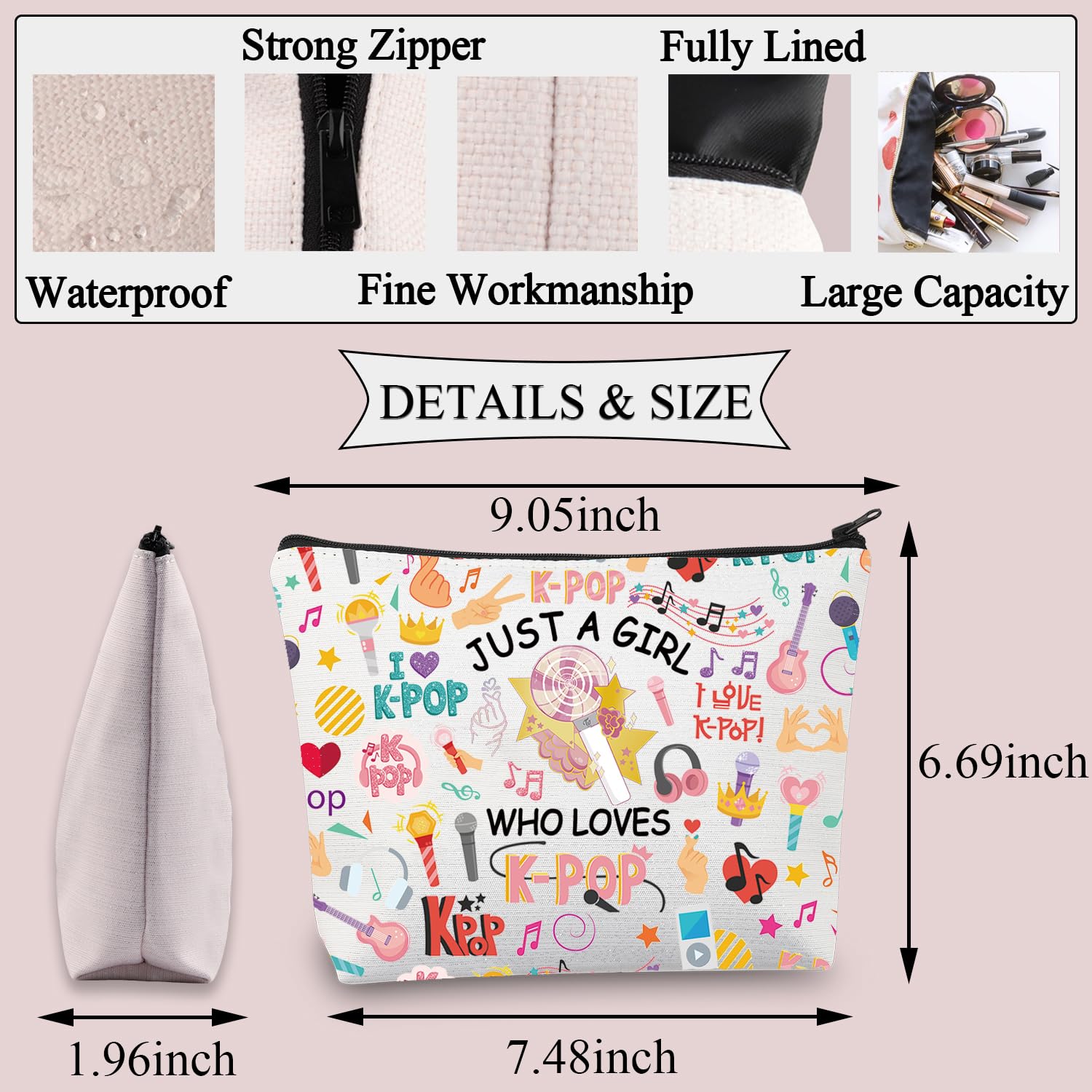 BDPWSS K-Pop makeup bag large capacity fits essential beauty items