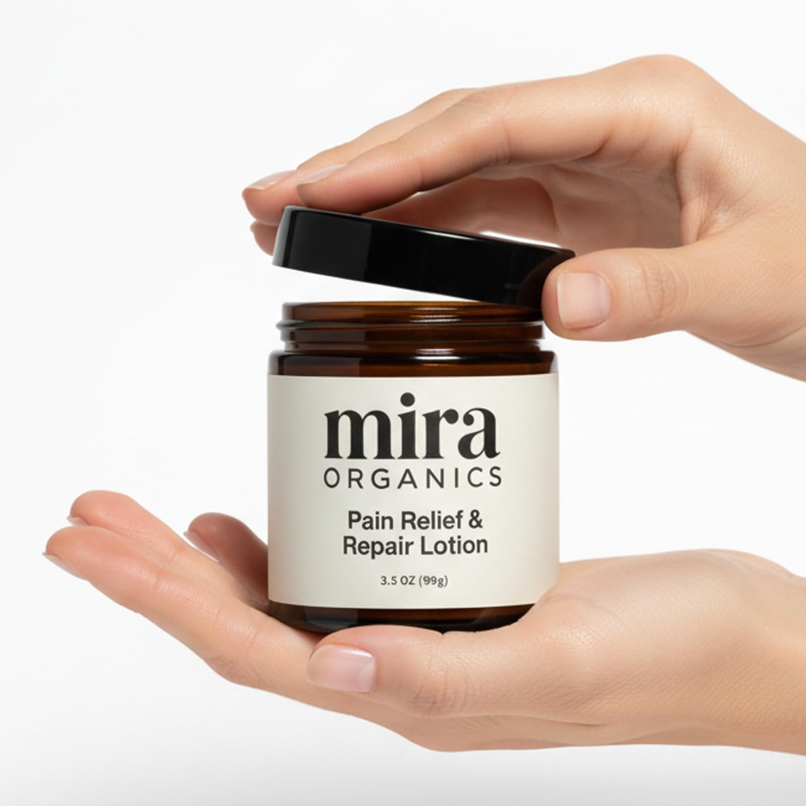 BDQBDQ Mira Relief Lotion pouch-ready bottle in bag for on-the-go comfort.