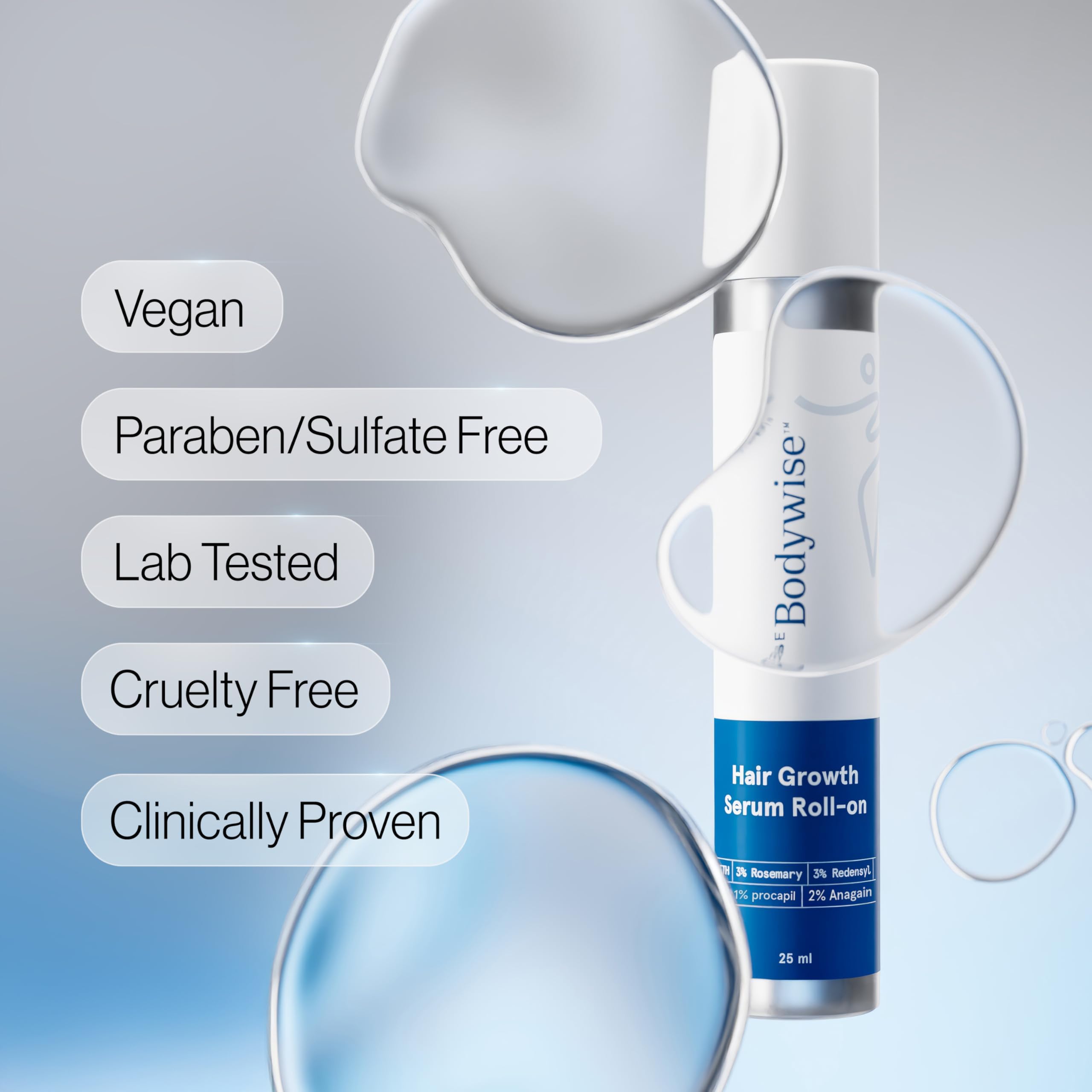 Be Bodywise clean-lab safety symbols emphasize paraben- and sulfate-free formula