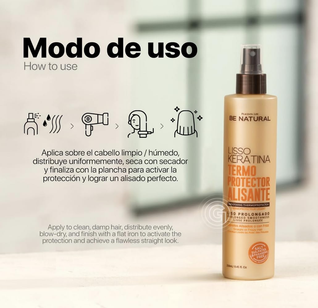 Be Natural Lisso Keratina label indicates sulfate-free formula for color-treated hair.